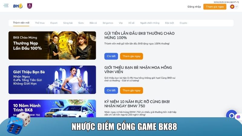 Nhược điểm của BK88
