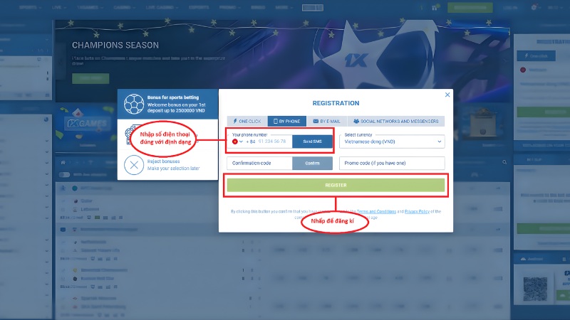 Có 3 cách đăng ký 1xBet khác nhau để người chơi lựa chọn